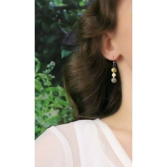 Sterling Silver Agate Earrings Dangle Drop Earrings - Picture 3 of 7